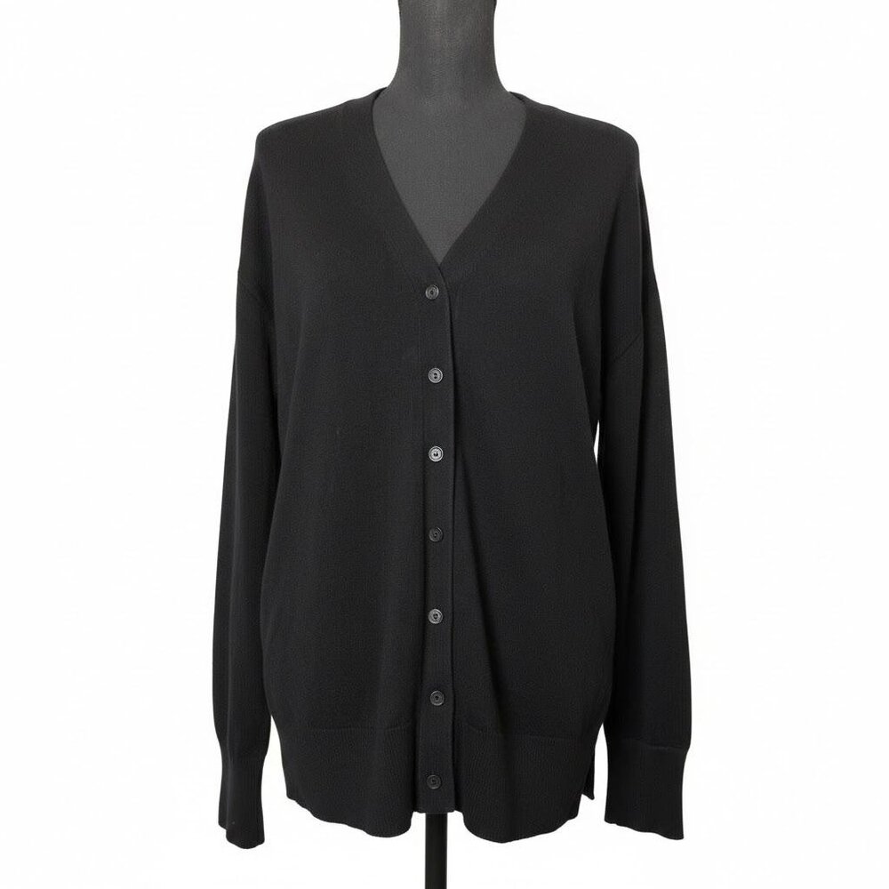 Croft & Barrow Black V-Neck Button-Front Cardigan Sweater - Size Large